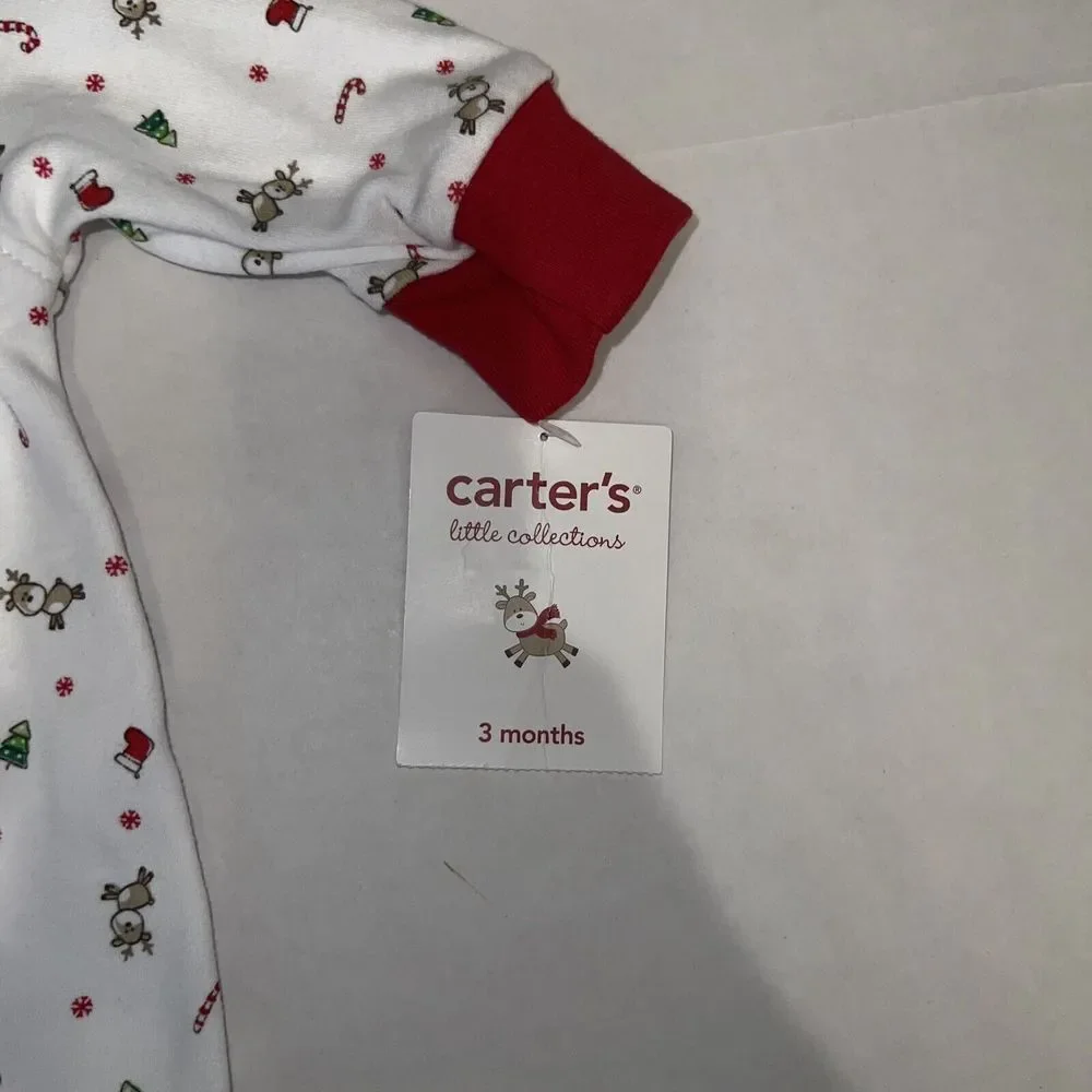 Baby Carters Christmas Reindeer Cotton Sleeper 1 Piece Pajamas PJ's 3 Months NWT